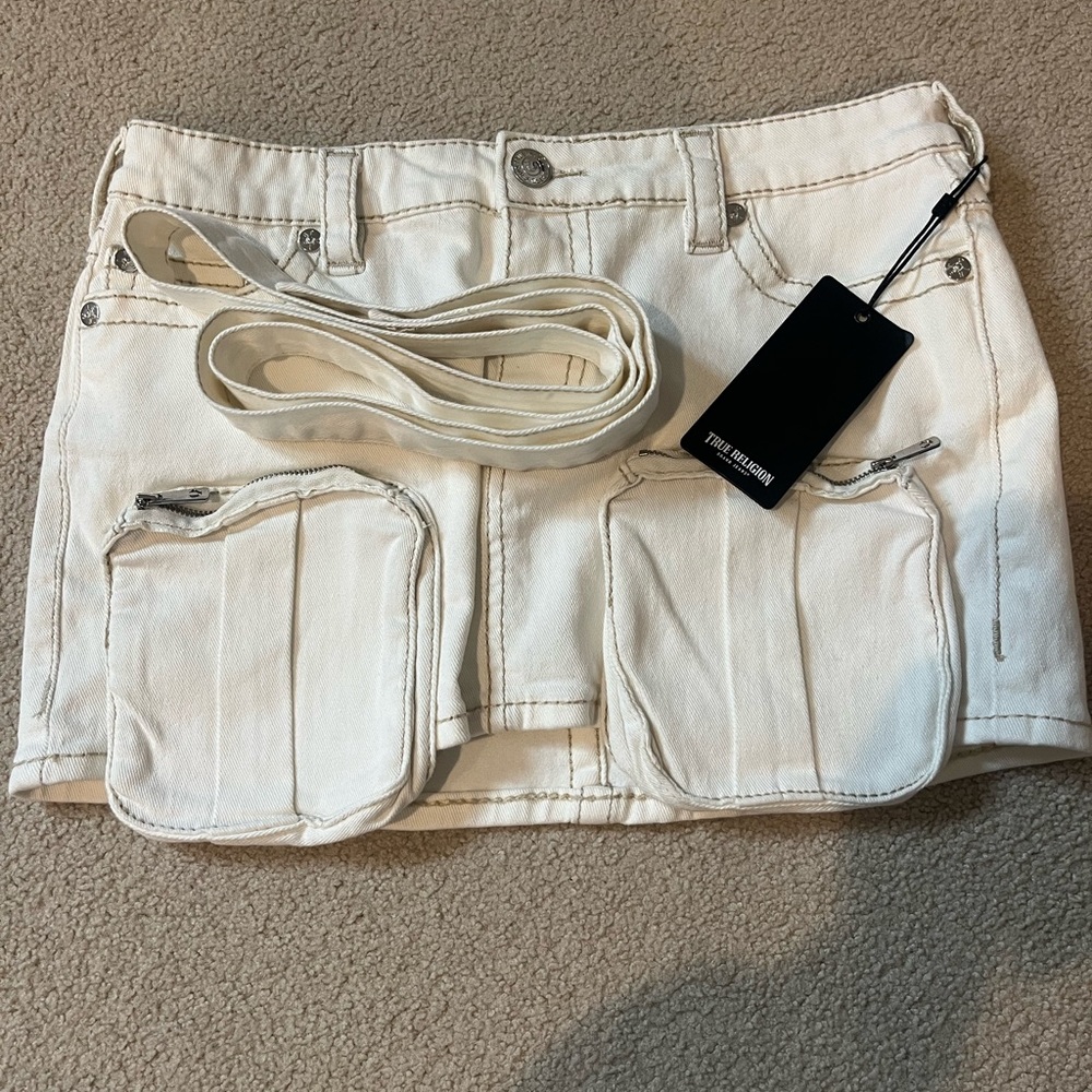 True Relgion White Cargo Mini Skirt